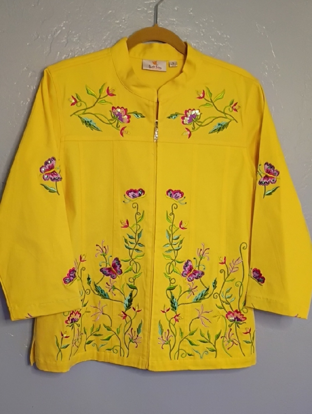 Embroidered Floral Yellow Jean Jacket